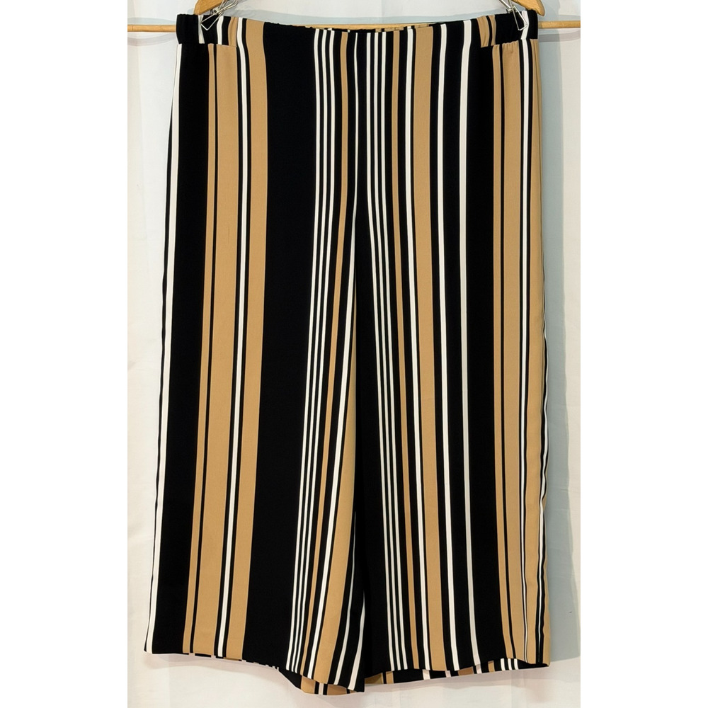 Chico's Sz 1.5 (10) Crop Palazzo Pants 21"L Elastic Waist Wide Leg Tan Stripe